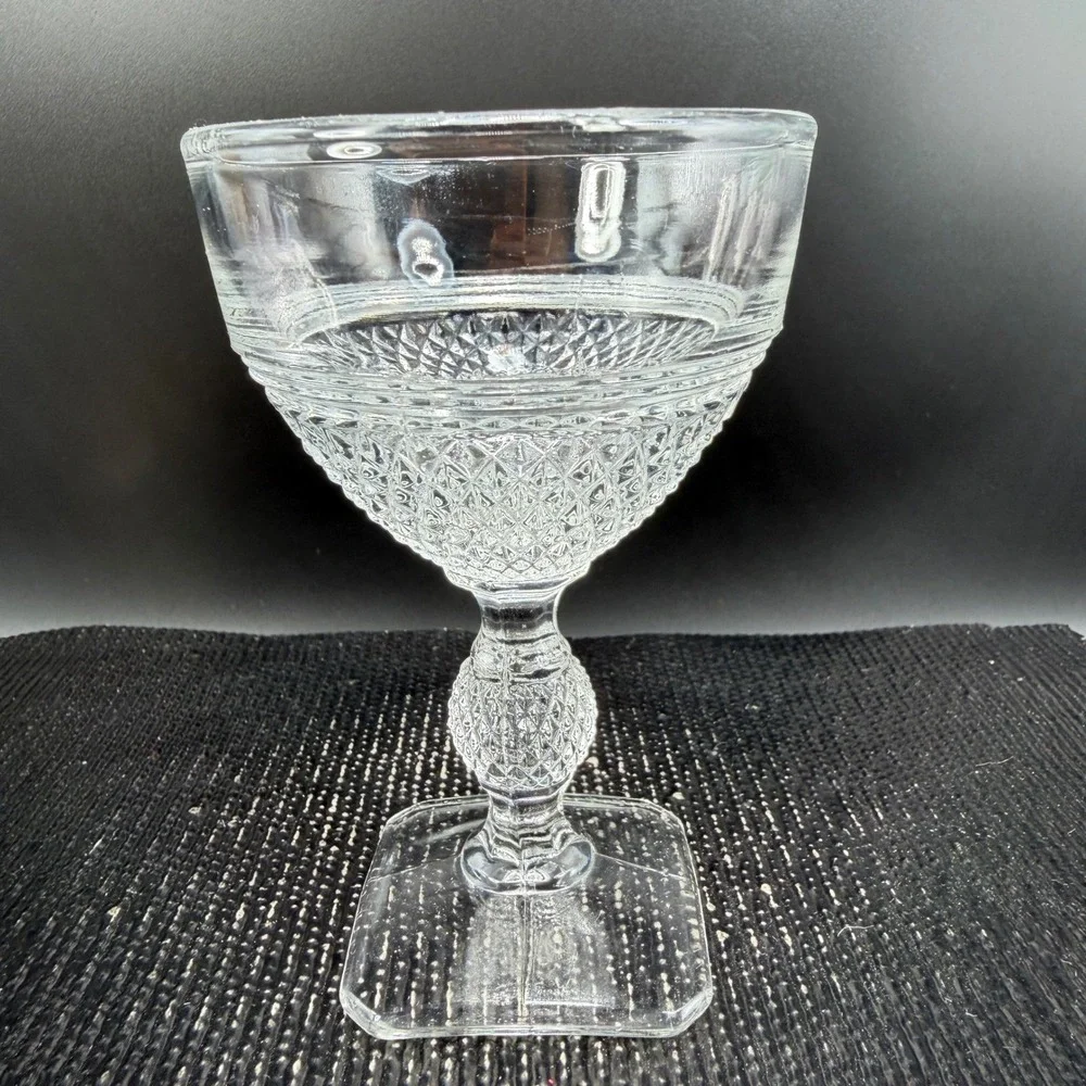 Cambridge‎ MOUNT VERNON Clear Glass Diamond Point Goblets Square Base Set 2 Cups